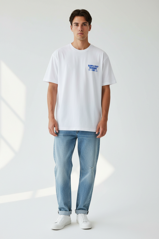 slow-easy-front-mockup.png → "Le Cavion Minimalist Supima Tee front view mockup"